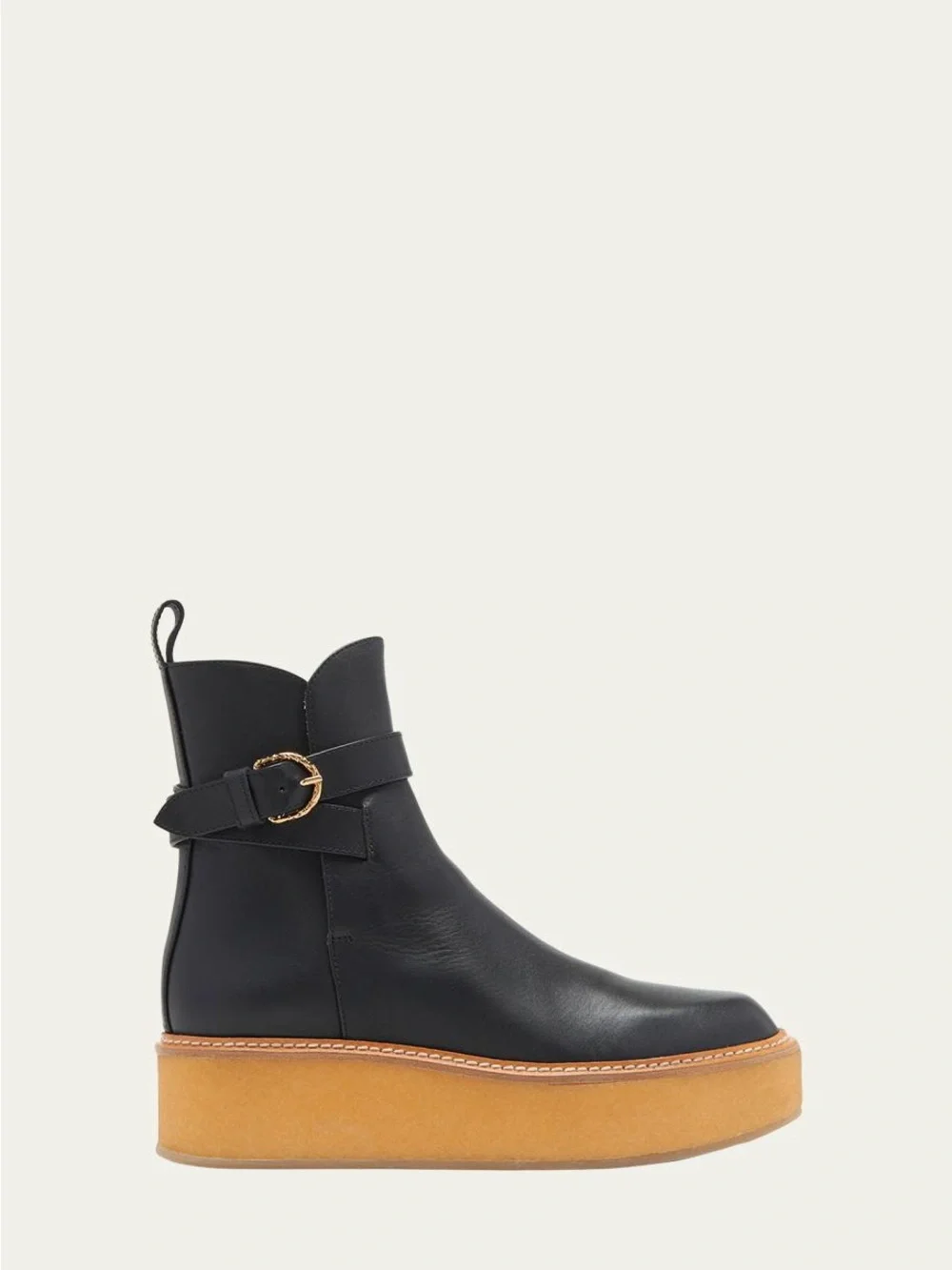 Ulla Johnson Black Leather Platform Ankle Boots with Tan Crepe Sole